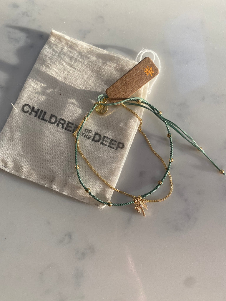 Boho beach palm tree anklet in 18ct gold plating 